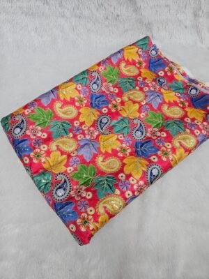 Floral & Carry Design Position Print On Chinon Fabric