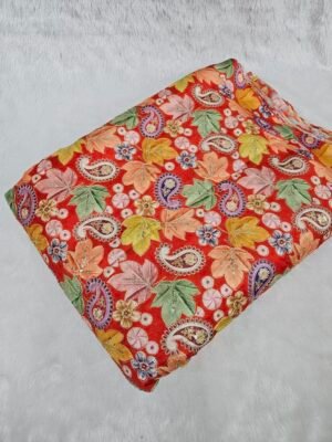 Floral & Carry Design Position Print On Chinon Fabric