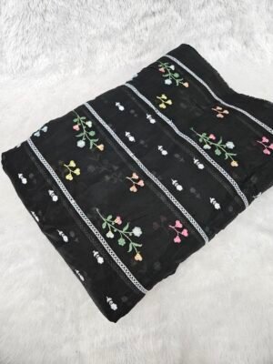 Black Thread Embroidery On Mul Chanderi