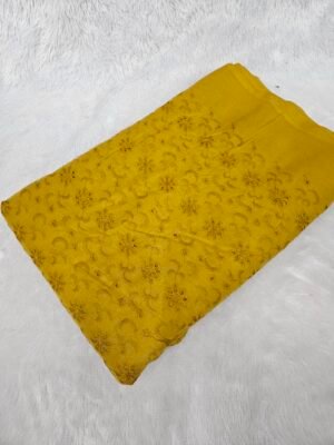 Mustard Yellow Floral Plain Hakoba Fabric