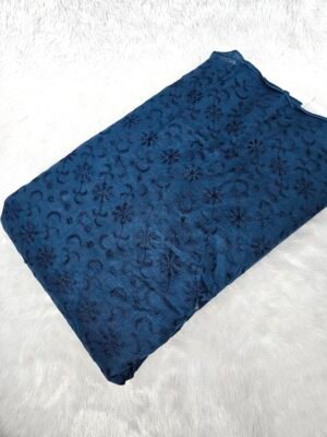 Dark Blue Floral Plain Hakoba Fabric
