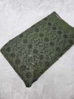 Olive Green Floral Plain Hakoba Fabric