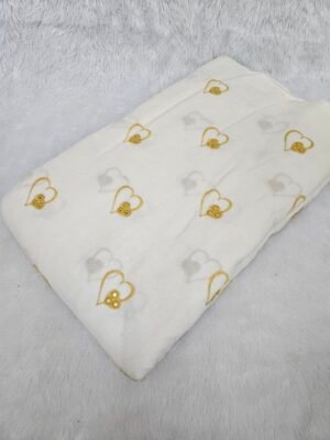 Yellow Heart Thread Embroidery On Dyeable Kora Cotton