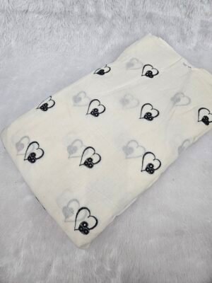 Heart Thread Embroidery On Dyeable Kora Cotton