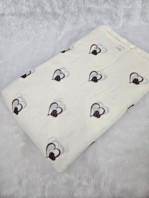 Heart Thread Embroidery On Dyeable Kora Cotton
