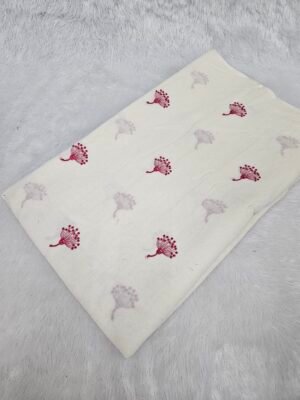 Pink Thread Butta Embroidery On Dyeable Kora Cotton