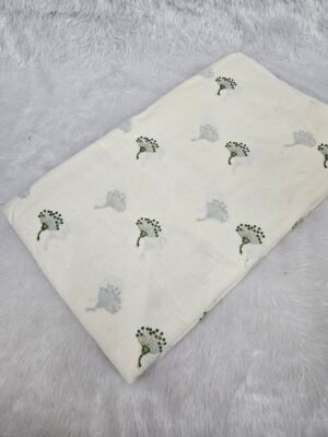 Green Thread Butta Embroidery On Dyeable Kora Cotton