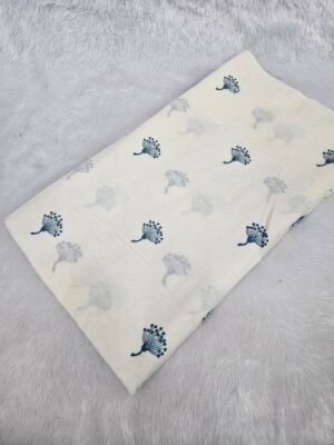 Blue Thread Butta Embroidery On Dyeable Kora Cotton