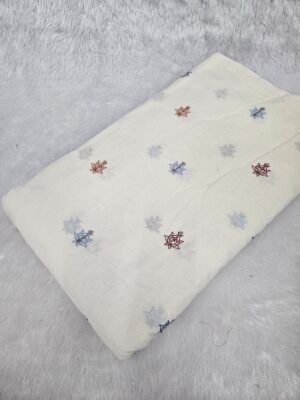 Multi Thread Beads Butti Embroidery On Dyeable Kora Cotton