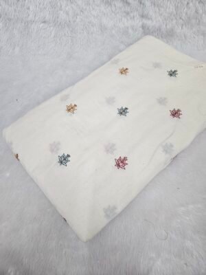 Multi Thread Beads Butti Embroidery On Dyeable Kora Cotton