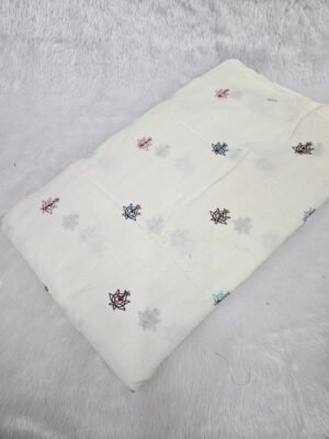 Multi Thread Beads Butti Embroidery On Dyeable Kora Cotton