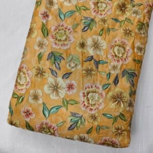 Yellow Floral Position Print On Shimmer Fabric