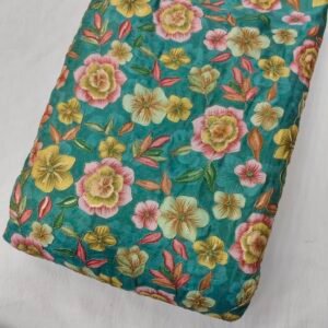 Green Floral Position Print On Shimmer Fabric