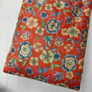 Orange Floral Position Print On Shimmer Fabric