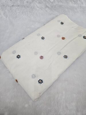 Multi Thread Beads Embroidery Butti On Kora Cotton