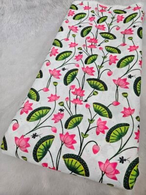 WHITE FLORAL PICHWAI DIGITAL PRINT WITH CROCHET WORK ON RAYON FABRIC