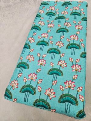 BLUE FLORAL PICHWAI DIGITAL PRINT WITH CROCHET WORK ON RAYON FABRIC