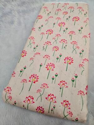 LIGHT PEACH FLORAL PICHWAI DIGITAL PRINT WITH CROCHET WORK ON RAYON FABRIC