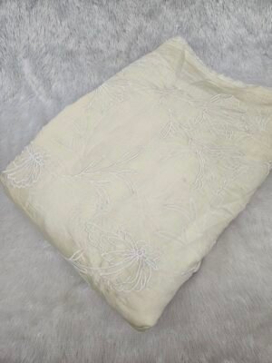 CREAM WHITE THREAD WORK ALLOVER EMBROIDERY ON MUL CHANDERI FABRIC