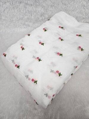 White Floral Embroidery On Mul Chanderi Fabric