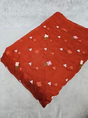 Multi-Color Thread Embroidery On Mul Chanderi Fabric