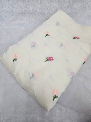 Multi-Color Thread Embroidery On Mul Chanderi Fabric