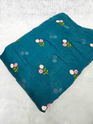 Rama Multi-Color Thread Embroidery On Mul Chanderi Fabric