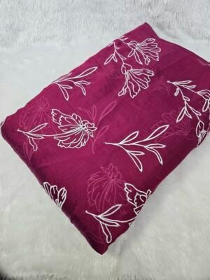 PINK WHITE THREAD WORK ALLOVER EMBROIDERY ON MUL CHANDERI FABRIC