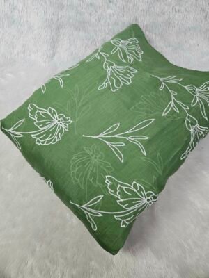 GREEN WHITE THREAD WORK ALLOVER EMBROIDERY ON MUL CHANDERI FABRIC