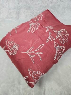 PEACH WHITE THREAD WORK ALLOVER EMBROIDERY ON MUL CHANDERI FABRIC