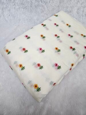 Cream Multi-Color Thread Embroidery On Mul Chanderi Fabric