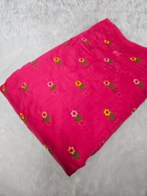 Pink Multi-Color Thread Embroidery On Mul Chanderi Fabric