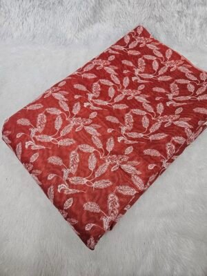 Floral Leaf Digital Print On Mul Chanderi Fabric