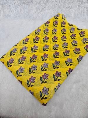 Yellow Floral Digital Print On Mul Chanderi Fabric