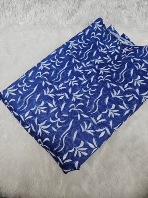 Blue Floral Digital Print On Mul Chanderi Fabric