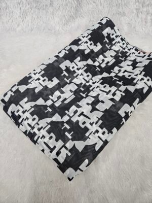 Black & White Abstract Digital Print On Mul Chanderi Fabric