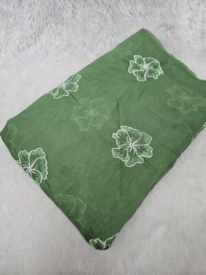 Green Thread Embroidery On Mul Chanderi Fabric