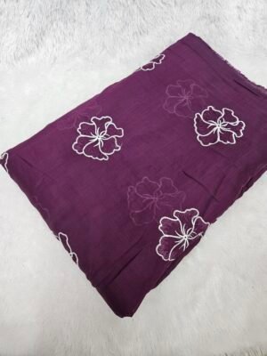 Purple Thread Embroidery On Mul Chanderi Fabric
