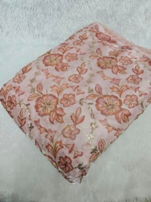 Light Brown Floral Sequins Beads Position Print On Jimmy Choo Fabric