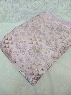 Lavender Floral Sequins Beads Position Print On Jimmy Choo Fabric