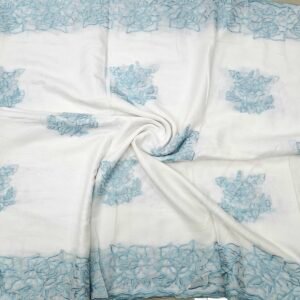 Sky Blue Floral 2 Side Border Pure Mul Cotton Dupatta