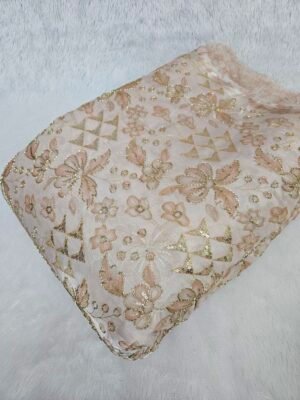 Light Brown Floral Sequins Beads Position Print On Jimmy Choo Fabric