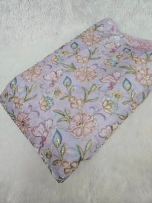 Levender Floral Sequins Beads Position Print On Jimmy Choo Fabric