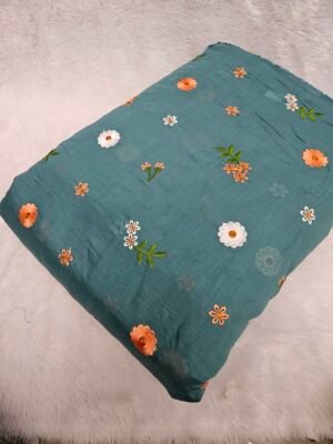 Dusty Sea Green Multi-Color Thread Embroidery On Mul Chanderi Fabric