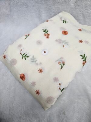 Cream Multi-Color Thread Embroidery On Mul Chanderi Fabric