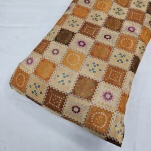 YELLOW BANDHANI JAQUARD POSITION PRINT ON DOLA SILK FABRIC