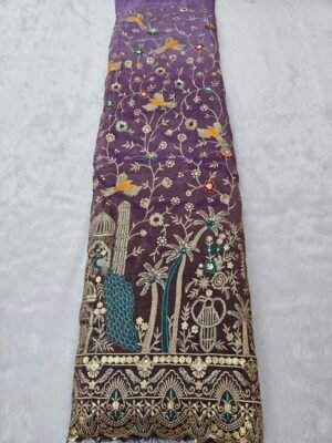 Purple Ombre Multi Thread & Heavy Sequins And Jari Embroidery On Viscose Shimmer Fabric