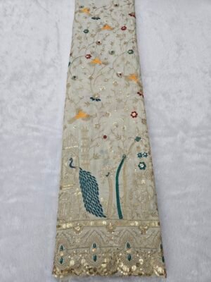 Dyeable Beige Multi Thread & Heavy Sequins And Jari Embroidery On Viscose Shimmer Fabric