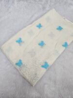 Sky Blue Butterfly Threadwork Embroidery On Dyeable Kora Mul Cotton Fabric