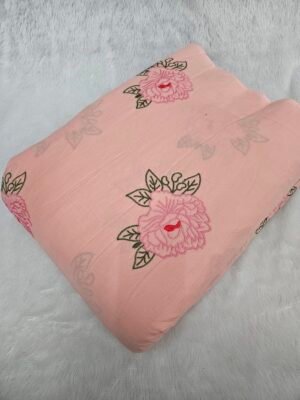 Peach Floral Threadwork Embroidery On Cambric Cotton Fabric